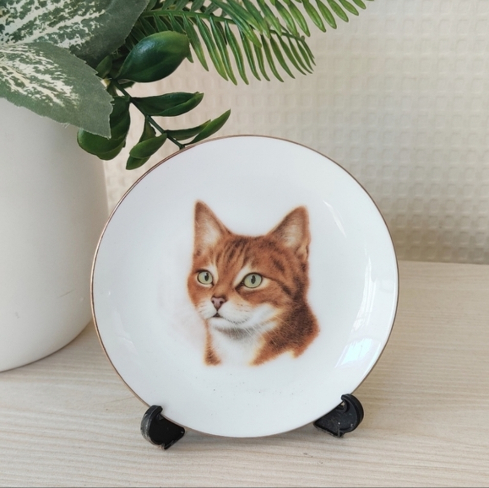Vintage Small Porcelain Orange Tabby Cat Decorative Plate